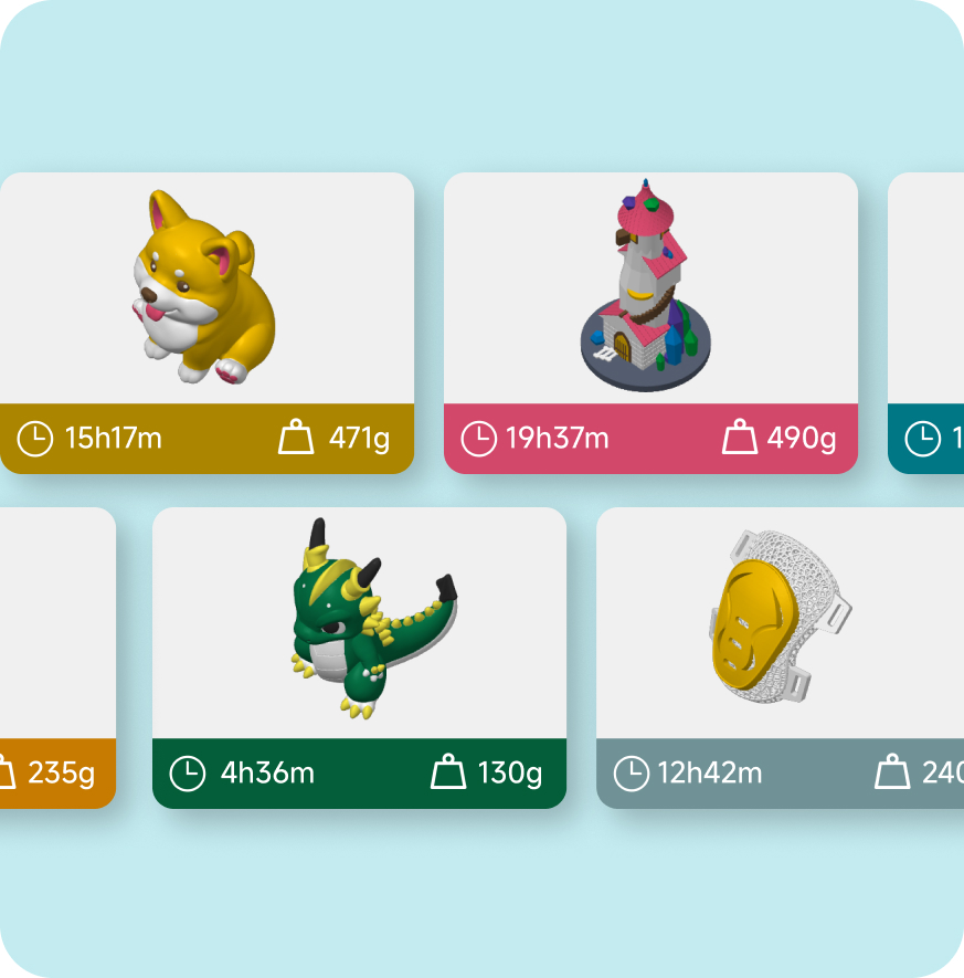 FA3D app job queue with finished prints and print time